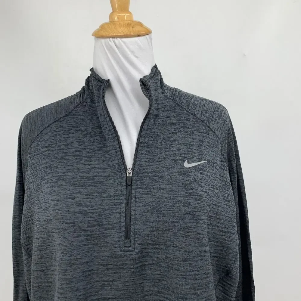 Nike Top Womens L Large Charcoal Element Sphere Thumbholes Mitten Cuff Half Zip